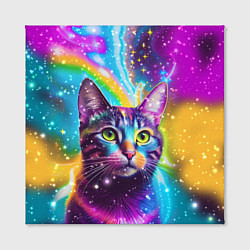 Холст квадратный Полосатый кот с разноцветной звездной туманностью, цвет: 3D-принт — фото 2
