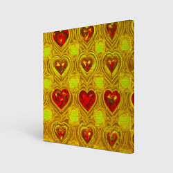 Холст квадратный Узор рубиновые сердца, цвет: 3D-принт