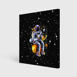 Холст квадратный Космонавт на рыбалке - неон, цвет: 3D-принт