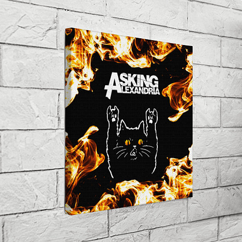 Картина квадратная Asking Alexandria рок кот и огонь / 3D-принт – фото 3