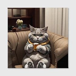 Холст квадратный Кот сидит на диване с напитком, цвет: 3D-принт — фото 2