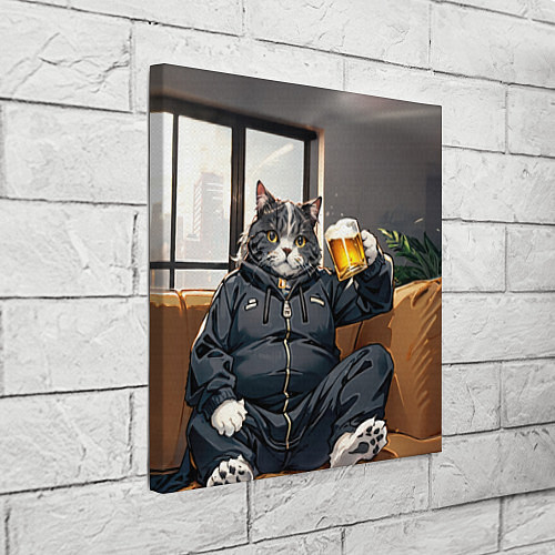 Картина квадратная Толстый кот со стаканом пива / 3D-принт – фото 3