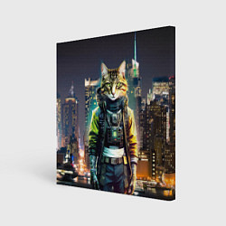 Холст квадратный Cool cat in New York city at night, цвет: 3D-принт