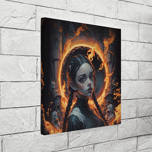 Картина квадратная Готическая девушка с двумя косами в огненном круге / 3D-принт – фото 3