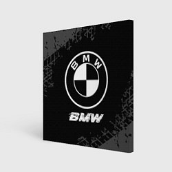 Холст квадратный BMW speed на темном фоне со следами шин, цвет: 3D-принт