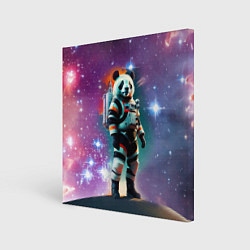 Холст квадратный Панда бравый космонавт - нейросеть, цвет: 3D-принт