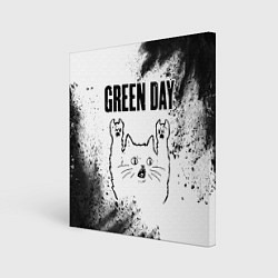 Холст квадратный Green Day рок кот на светлом фоне, цвет: 3D-принт