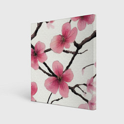 Холст квадратный Цветы и ветви японской сакуры - текстура холста, цвет: 3D-принт