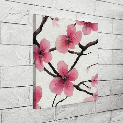 Картина квадратная Цветы и ветви японской сакуры - текстура холста / 3D-принт – фото 3
