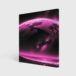 Холст квадратный Сай фай пейзаж в черно розовых тонах, цвет: 3D-принт