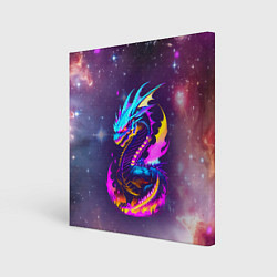 Холст квадратный Space dragon - neon glow - neural network, цвет: 3D-принт