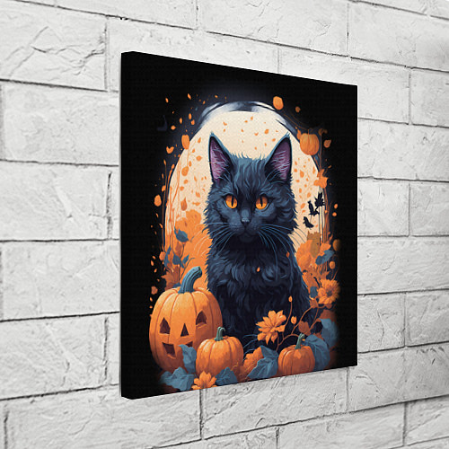 Картина квадратная Котик и тыквы - хеллоуин / 3D-принт – фото 3
