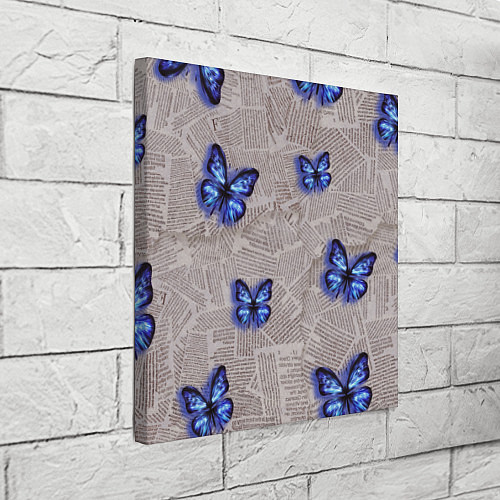 Картина квадратная Газетные обрывки и синие бабочки / 3D-принт – фото 3