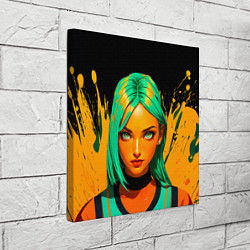 Холст квадратный Девушка с аквамариновыми волосами с жёлтой краской, цвет: 3D-принт — фото 2