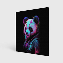 Холст квадратный Панда в красках киберпанк, цвет: 3D-принт