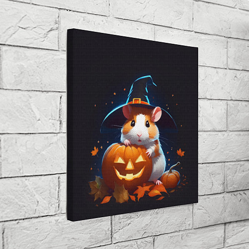 Картина квадратная Хомяк в шляпе ведьмы и тыква на Хэллоуин / 3D-принт – фото 3