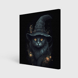 Холст квадратный Черный кот в шляпе, цвет: 3D-принт