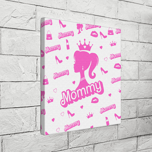 Картина квадратная Мамочка - силуэт барби: паттерн розовый на белом ф / 3D-принт – фото 3