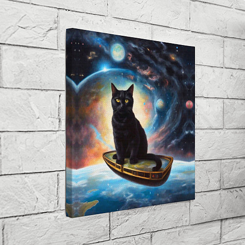Картина квадратная Черный кот на космическом корабле летящий в космос / 3D-принт – фото 3