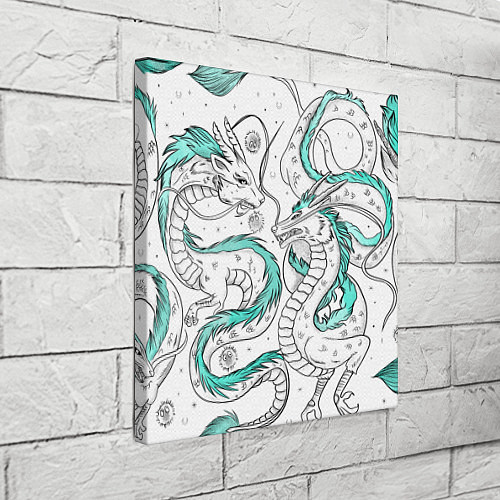 Картина квадратная Дракон Хаку в стиле тату: белый и бирюзовый паттер / 3D-принт – фото 3