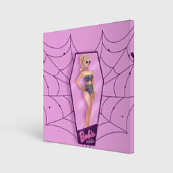 Холст квадратный Хэллоуин Барби в коробке на фоне паутины, цвет: 3D-принт