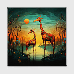 Холст квадратный Жирафы в стиле фолк-арт, цвет: 3D-принт — фото 2