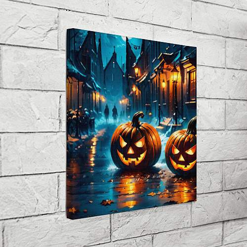 Картина квадратная Темная ночная улица и жуткие тыквы / 3D-принт – фото 3