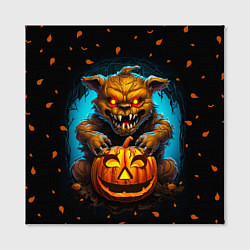 Холст квадратный Halloween - страшный медведь с тыквой, цвет: 3D-принт — фото 2