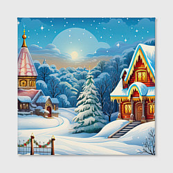 Холст квадратный Зимний домик и елка, цвет: 3D-принт — фото 2