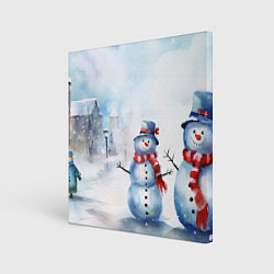 Холст квадратный Новогодний день со снеговиком, цвет: 3D-принт