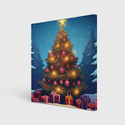 Холст квадратный Новогодняя наряженная елка, цвет: 3D-принт