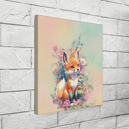 Картина квадратная Милый лисёнок в цветах / 3D-принт – фото 3