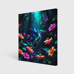 Холст квадратный Колибри в темном лесу, цвет: 3D-принт
