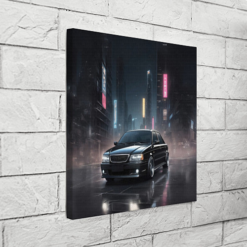 Картина квадратная Черный автомобиль в ночном городе / 3D-принт – фото 3