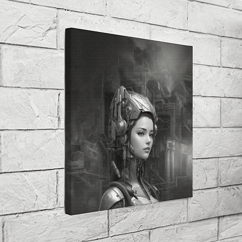 Картина квадратная Черно-белая иллюстрация девушки в шлеме / 3D-принт – фото 3