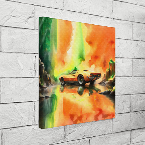 Картина квадратная Машина на оранжево зеленом фоне акварель / 3D-принт – фото 3