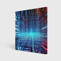Холст квадратный Киберпанк неоновый коридор, цвет: 3D-принт