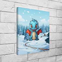 Холст квадратный Дракон на зимнем заснеженном фоне, цвет: 3D-принт — фото 2