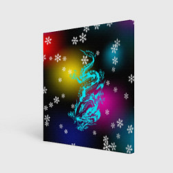 Холст квадратный Праздничный дракон и снежинки, цвет: 3D-принт