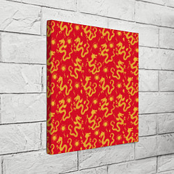 Холст квадратный Золотые драконы на красном фоне, цвет: 3D-принт — фото 2
