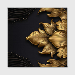 Холст квадратный Золотые объемные листья на черном фоне, цвет: 3D-принт — фото 2