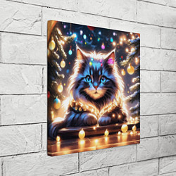 Холст квадратный Кот с гирляндой среди новогодних украшений, цвет: 3D-принт — фото 2
