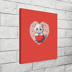 Холст квадратный Мультяшный котенок держит красное сердечко, цвет: 3D-принт — фото 2