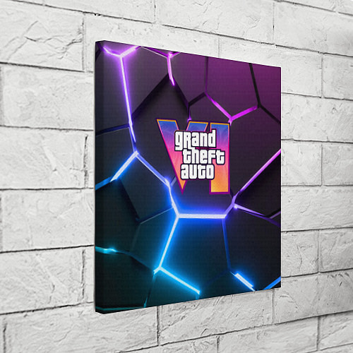 Картина квадратная GTA 6 лого на фоне разлома фиолетовых и синих плит / 3D-принт – фото 3
