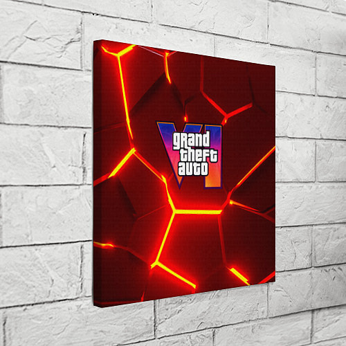 Картина квадратная GTA 6 лого на фоне разлома красных плит / 3D-принт – фото 3