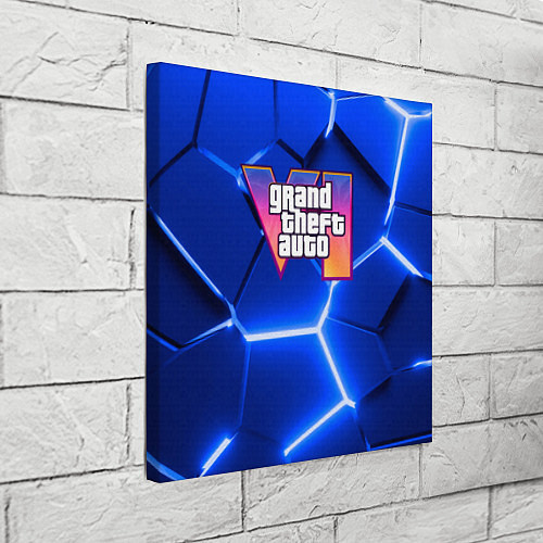 Картина квадратная GTA 6 лого на фоне разлома синих плит / 3D-принт – фото 3