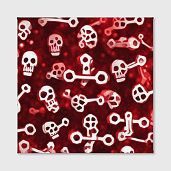 Холст квадратный Белые черепки и кости на красном фоне, цвет: 3D-принт — фото 2