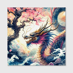 Холст квадратный Japanese dragon and sakura - engraving, цвет: 3D-принт — фото 2