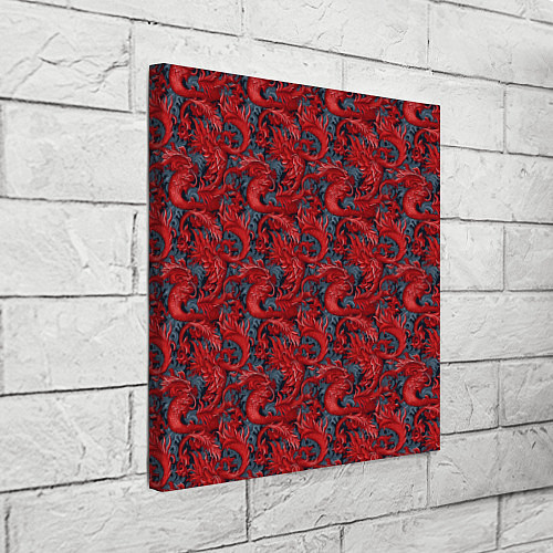 Картина квадратная Красные драконы паттерн / 3D-принт – фото 3