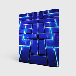 Холст квадратный Синие плиты с неоном, цвет: 3D-принт